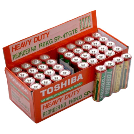 Baterii zinc-carbon AA 1.5V Heavy-Duty, set 40 bucati, fara mercur si cadmiu, ambalate in cutie
