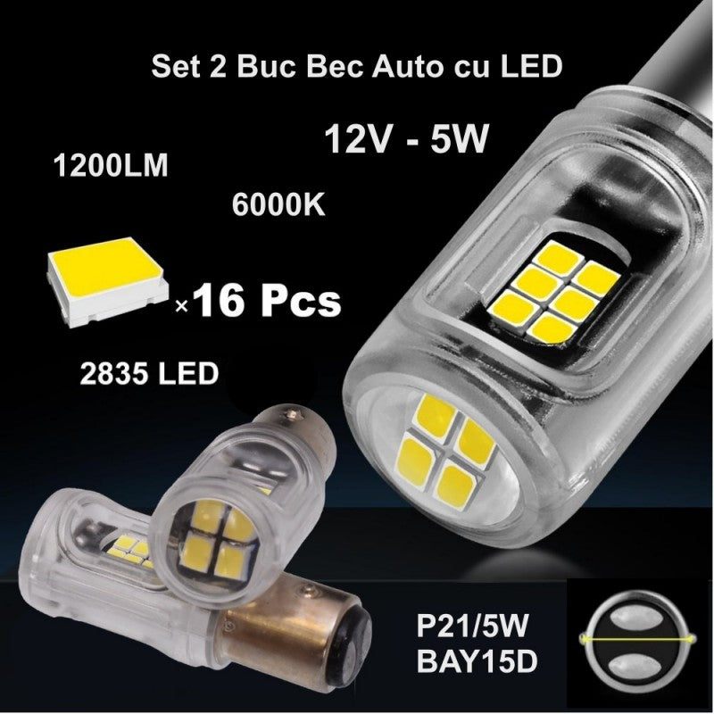 Car LED Bulb, BAY15D, Brake Light Bulb, Set of 2 pcs