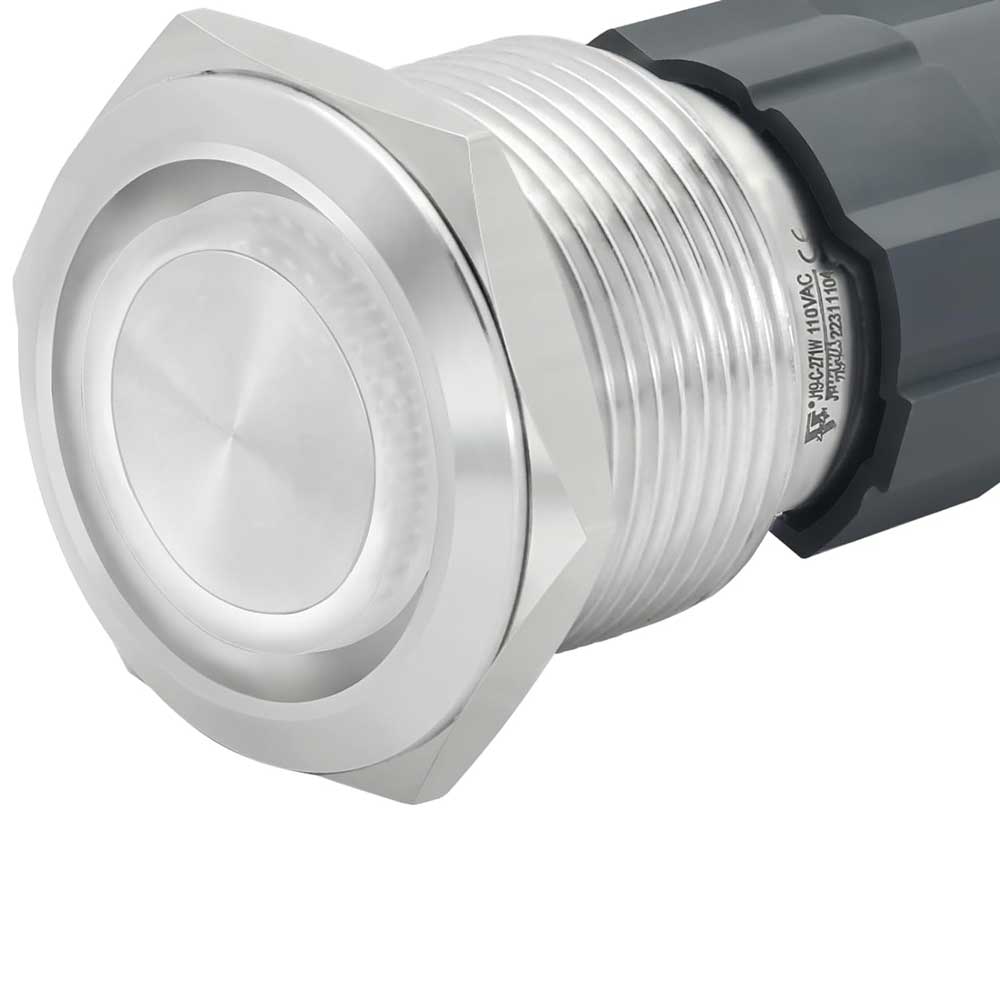 22mm Push Metal Button with RETURN, 220V-10A, White LED, ElectroAZ