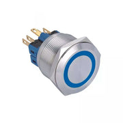 25mm Push Button Switch with Return, 12-24V Blue LED