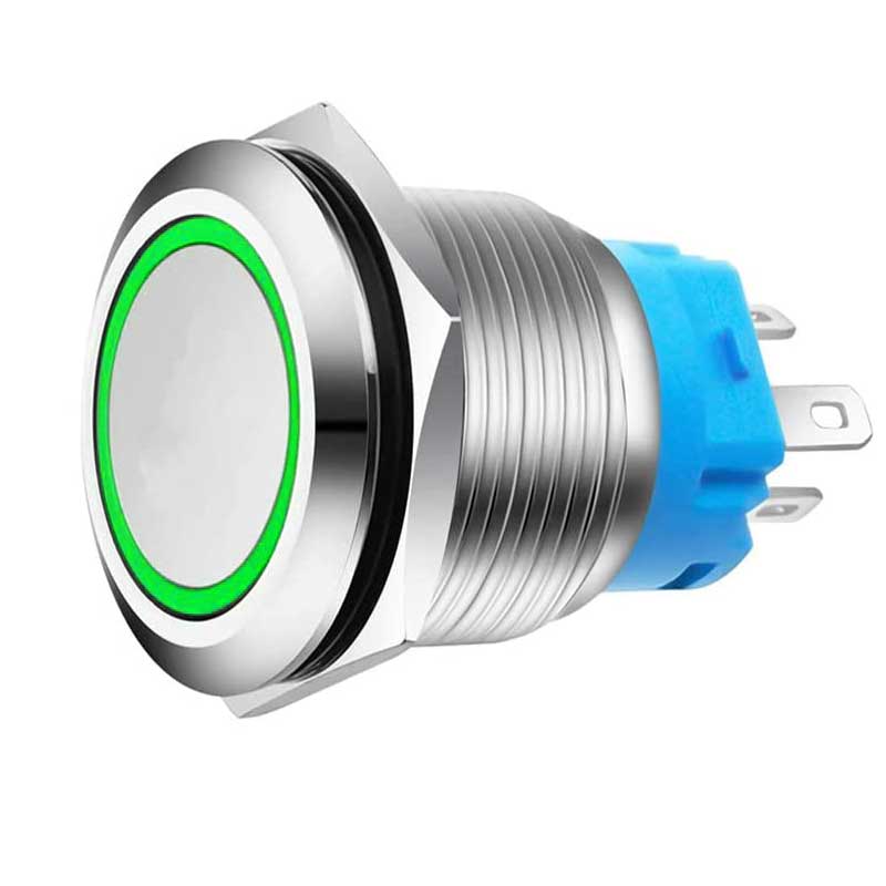 Metal Push Button, 220V, 22mm, Latching, Green LED, Plug included, ElectroAZ