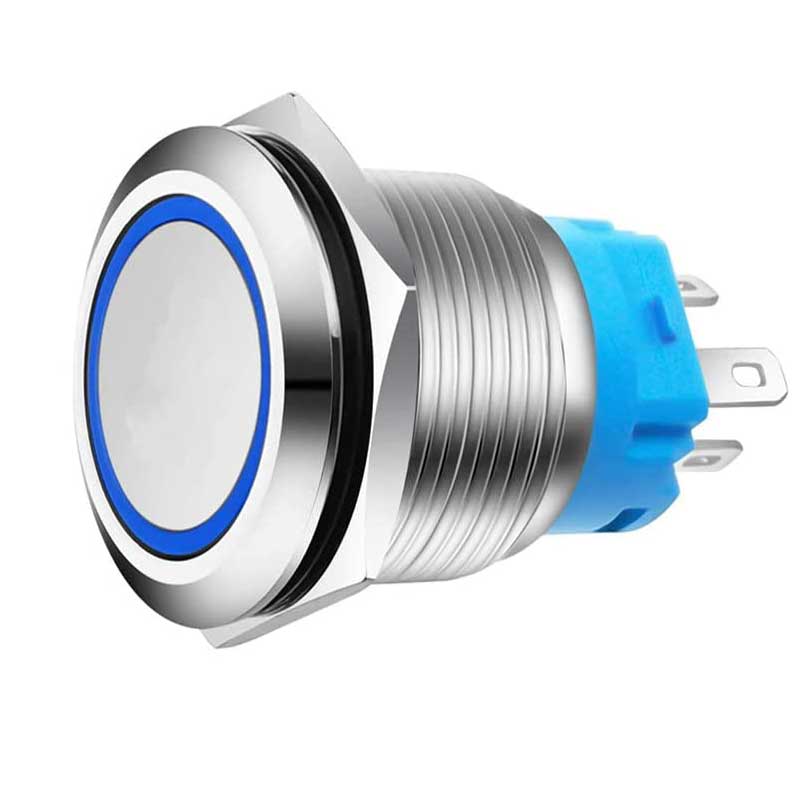 22mm Latching Push Button, 12-24V, Blue LED, Connector included, ElectroAZ