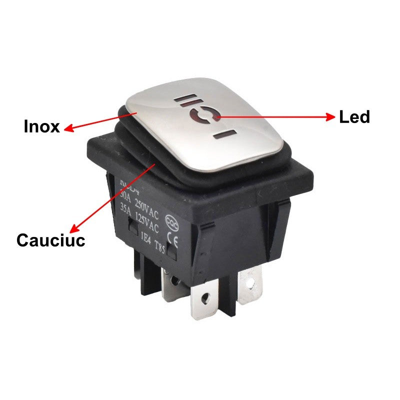 Stainless Steel Push Button, Rectangular, Wide, 30A, LED, 3 Positions, 34x28x39mm