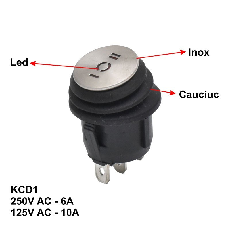 Stainless Steel Button, Round, 6A, LED, 3 Positions, 20x33mm