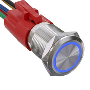 19mm Metal Push Button with Latch, 220V - 10A, Blue LED, ElectroAZ