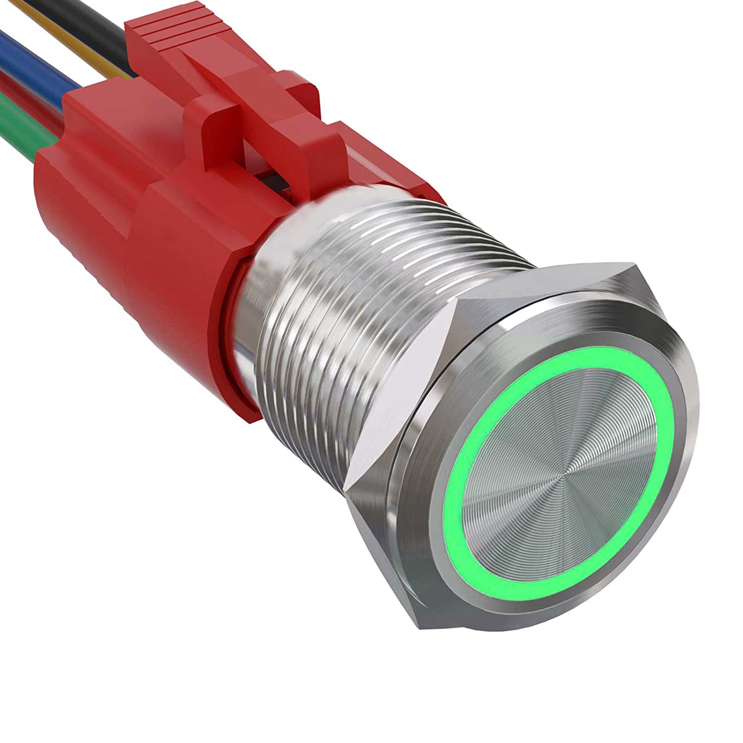 19mm Push Metal Button with Latch, 220V - 10A, Green LED, ElectroAZ