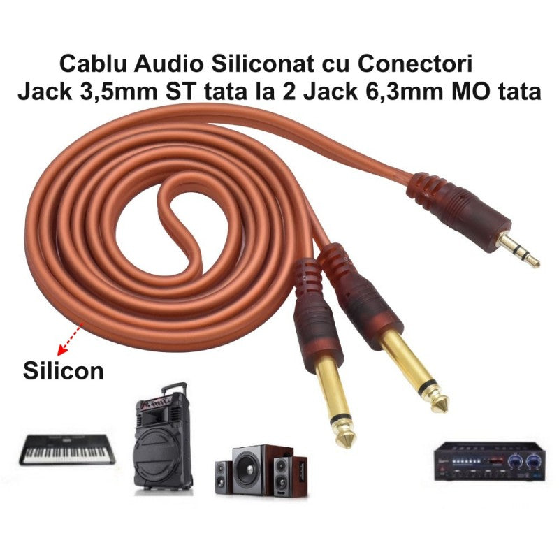 Audio Cable Jack 3.5mm ST Male - 2 Jack 6.3mm MO Male Siliconized / 1.5m Pro