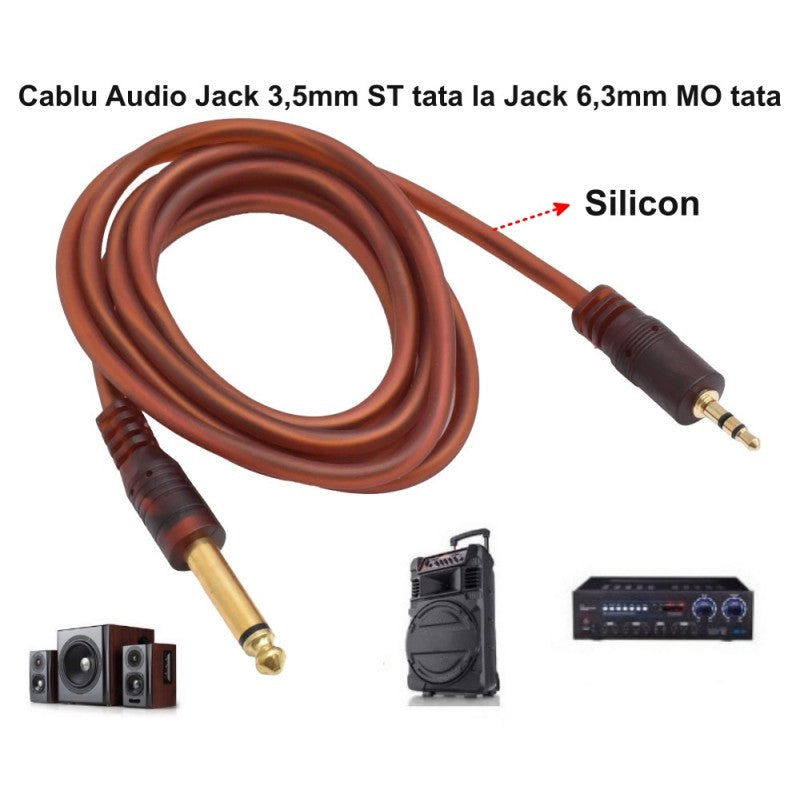 Audio Jack Cable 3.5mm TS male - 6.3mm Mono male Siliconized / 1.5m Pro