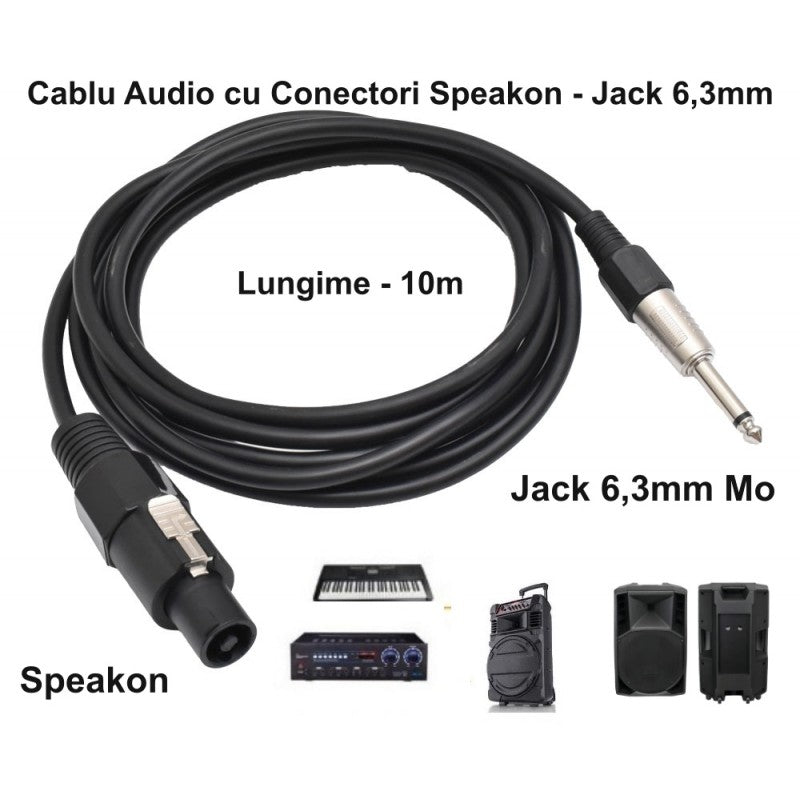 Audio Cable Jack 6.3 Male MO - Speak-On Male Pro - 6mm / 10m