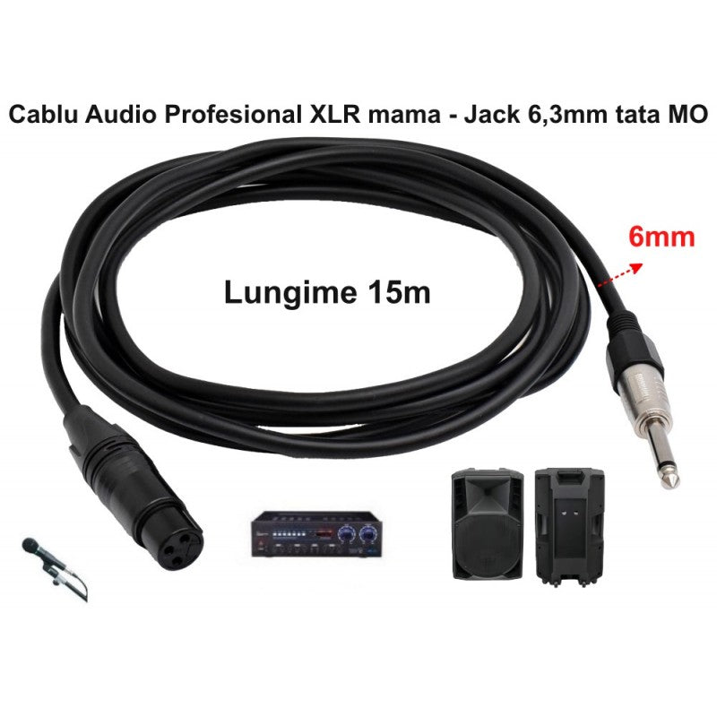 Audio Jack Cable 6.3mm Male MO - XLR Female Prof - 6mm / 15m