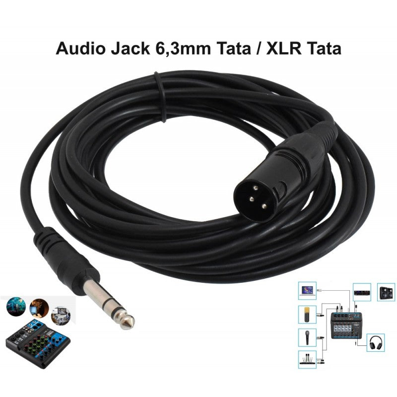 Cablu Jack 6,3mm - XLR tata cu aplicatii mixer, studio si scena, lungime 5m