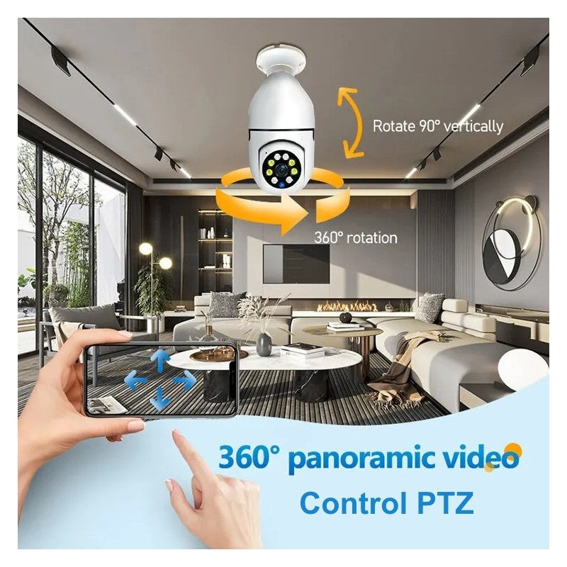 IP Surveillance Camera, PTZ 360˚ and Wi-Fi - E27 / V380 Pro