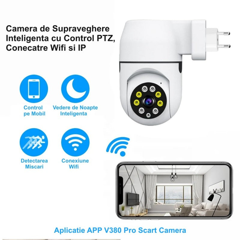 Socket Surveillance Camera with IP - PTZ 360˚ - Wifi and APP / V380