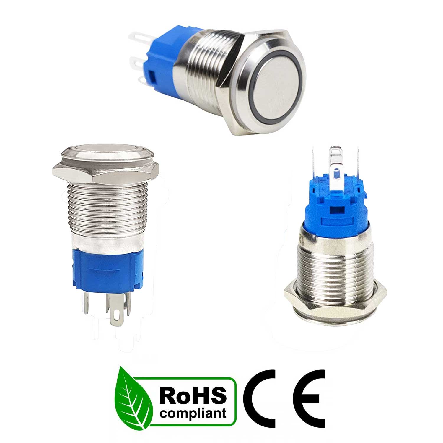 16mm Push Button with Return, 220V, White LED, ElectroAZ