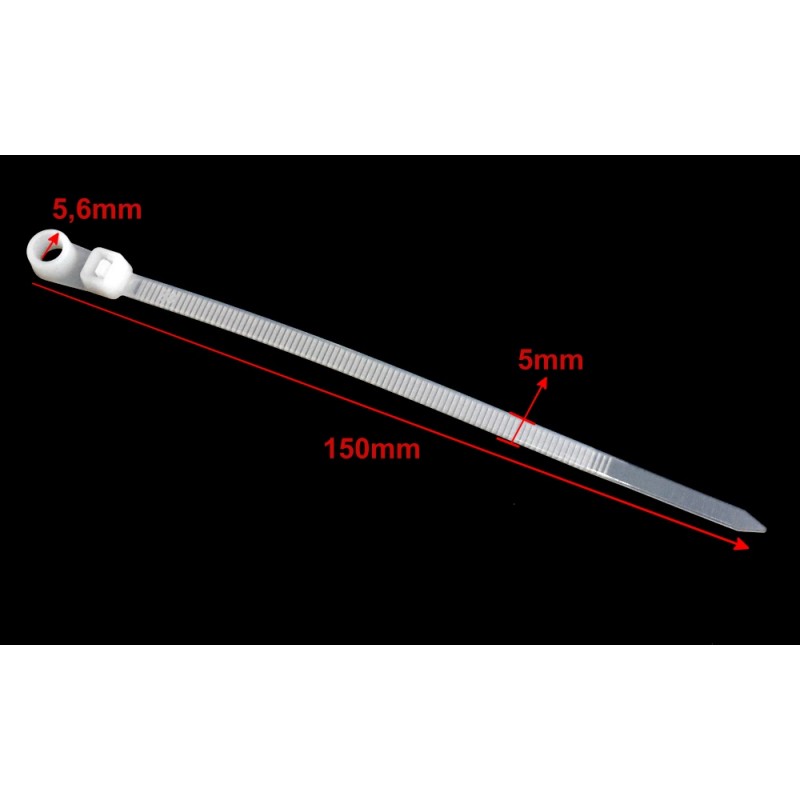 Set of 100 x Mountable Head Plastic Cable Ties, 5 x 150mm, White