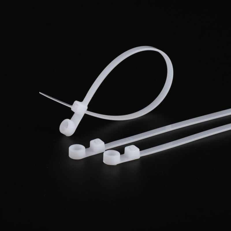Set 100 x Plastic Mountable Head Cable Tie, 5 x 200mm, White