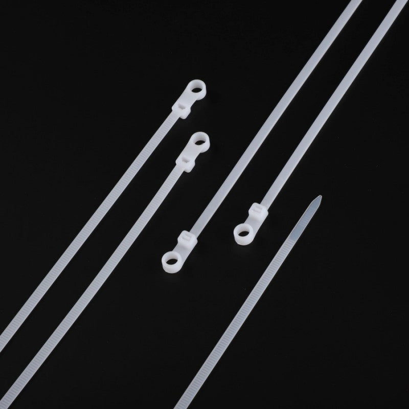 Set 100 x Plastic Mountable Head Cable Tie, 5 x 200mm, White