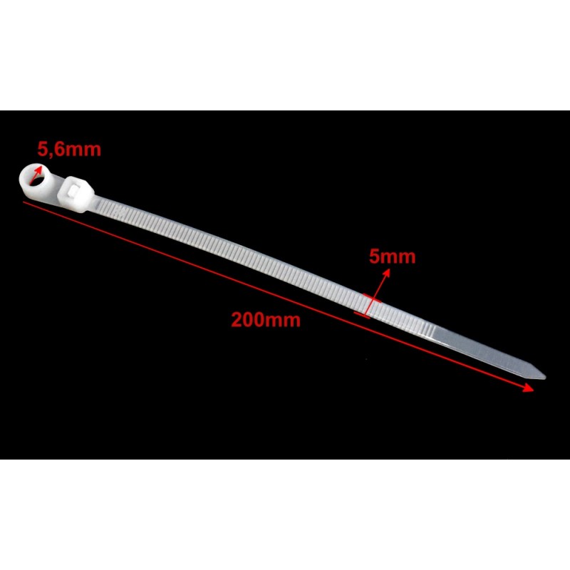 Set 100 x Plastic Mountable Head Cable Tie, 5 x 200mm, White