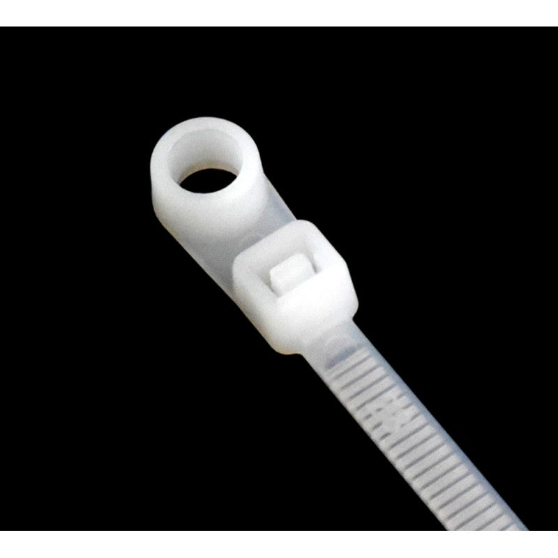 Set 100 x Plastic Mountable Head Cable Tie, 5 x 200mm, White