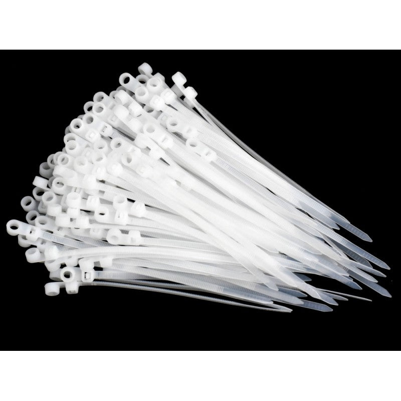 Set 100 x Plastic Mountable Head Cable Tie, 5 x 200mm, White