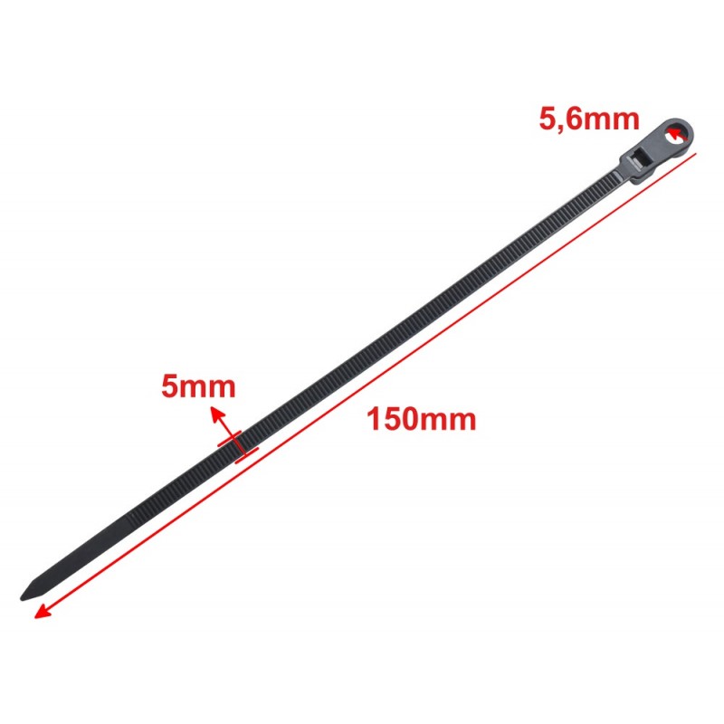 Set 100 x Mountable Head Plastic Cable Tie, 5 x 150mm, Black