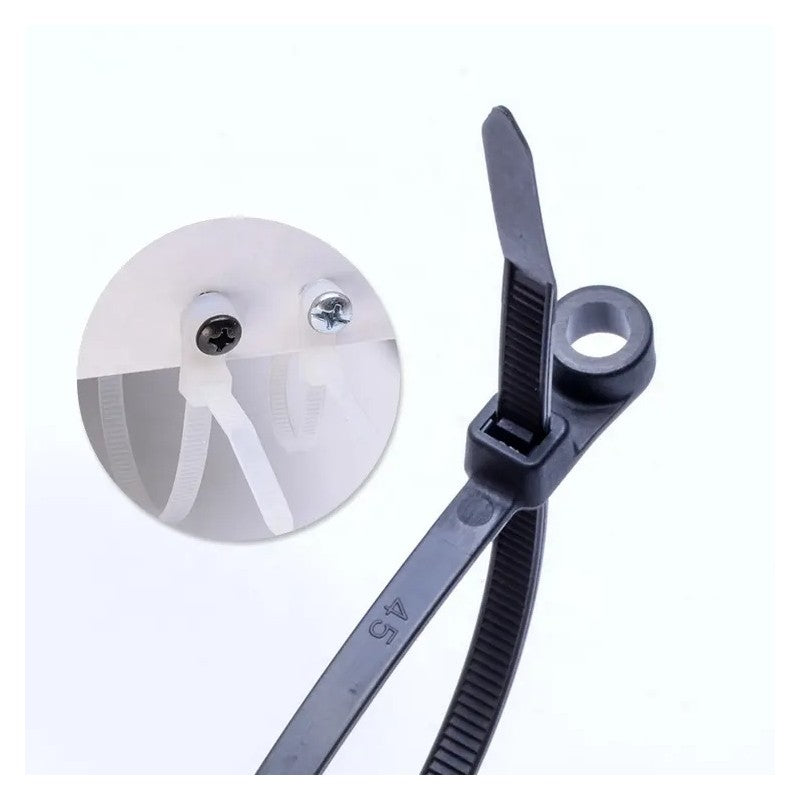 Set 100 x Mountable Head Plastic Cable Tie, 5 x 200mm, Black