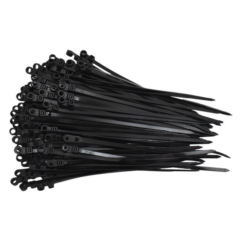 Set 100 x Mountable Head Plastic Cable Tie, 5 x 200mm, Black