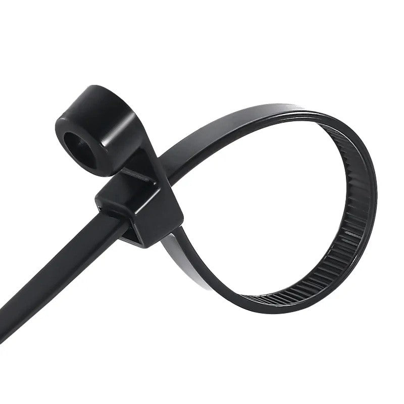 Set 100 x Mountable Head Plastic Cable Tie, 5 x 200mm, Black
