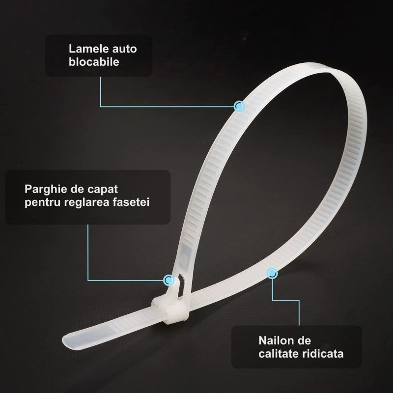 Set of 100 Reusable Plastic Cable Ties, 5x150mm, White