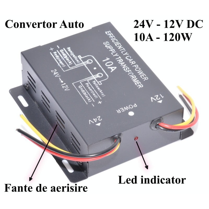 Car Voltage Converter For Current 24V-12V DC / 10A
