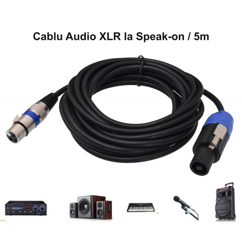 XLR Female to Speak-on Male Audio Cable, 5m Length