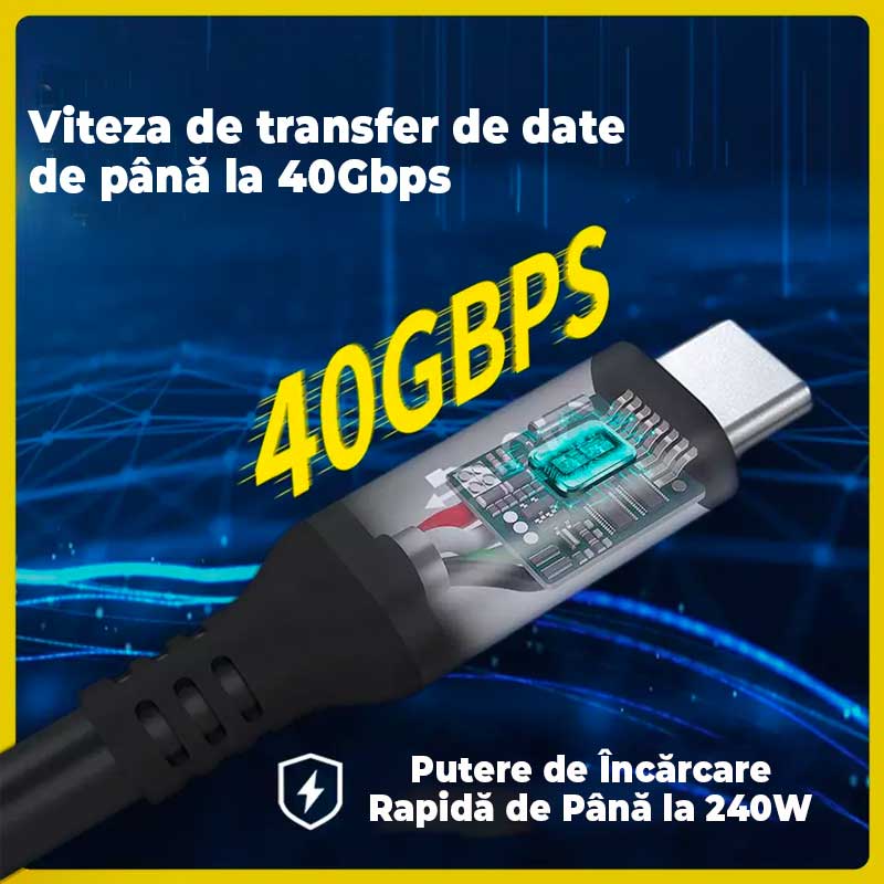 Smart USB Type C 4.0 Cable with Display, 40Gbps/240W, 8K Resolution - 1M, ElectroAZ
