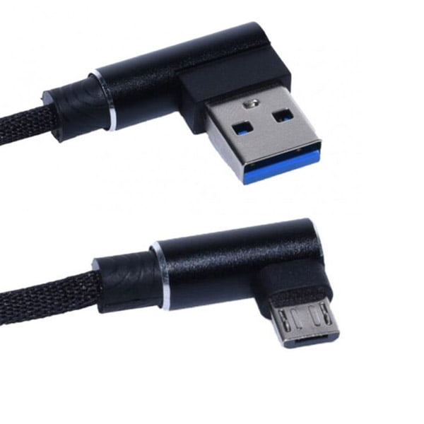 USB to microUSB Data Cable with 90-Degree Angle Connector, Black, 1m