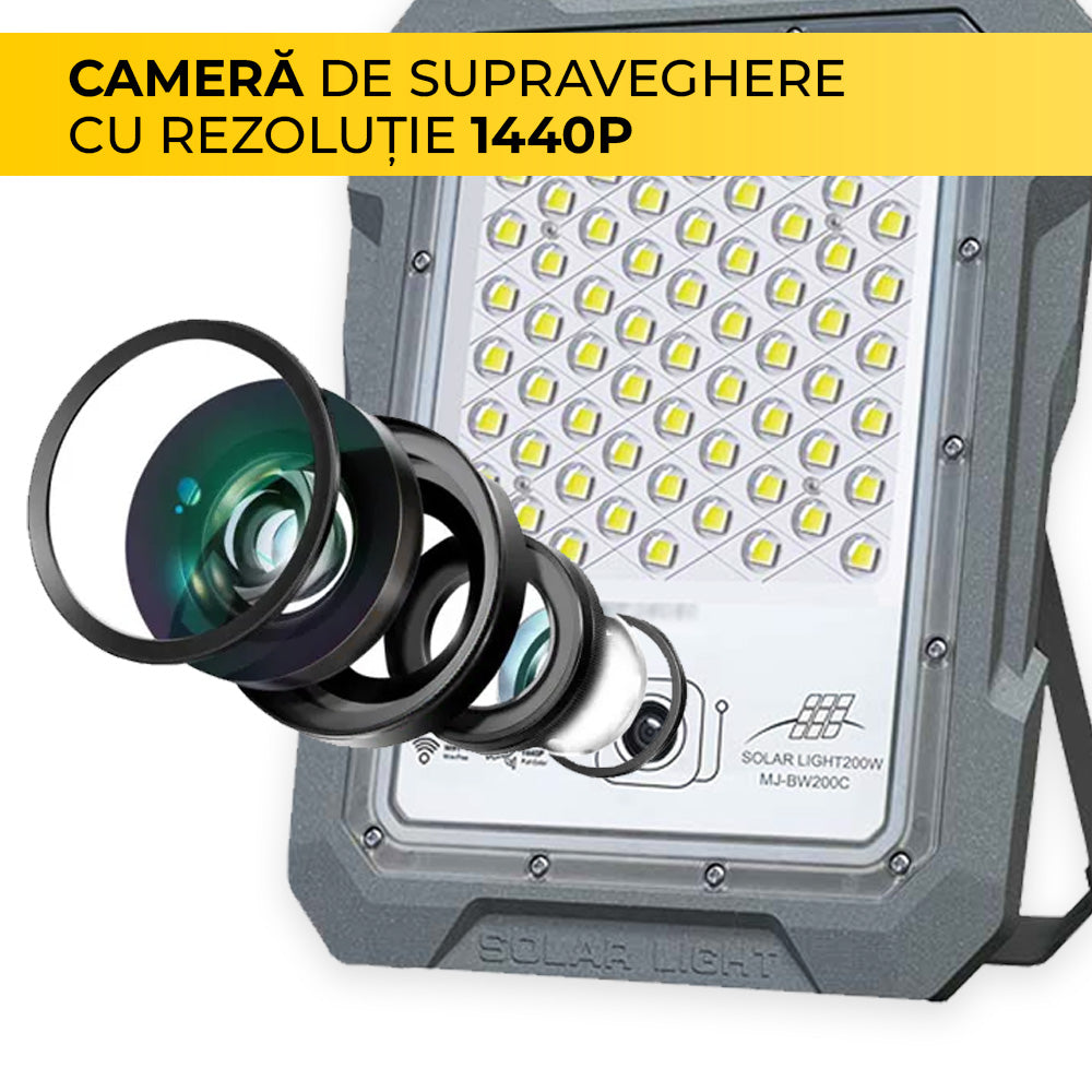 Integrated Video Camera LED Projector, 100W, Solar Powered, 1440P, Wi-Fi, 18,000 mAh, ClassLights