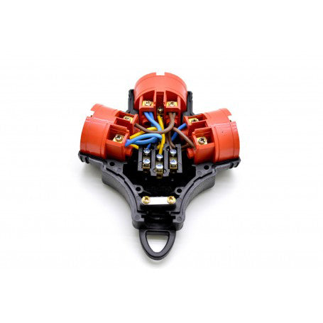 Rubberized Y Extension Plug with 3 Schuko Sockets