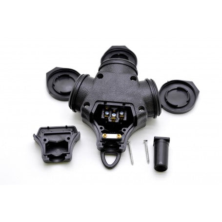 Rubberized Y Extension Plug with 3 Schuko Sockets