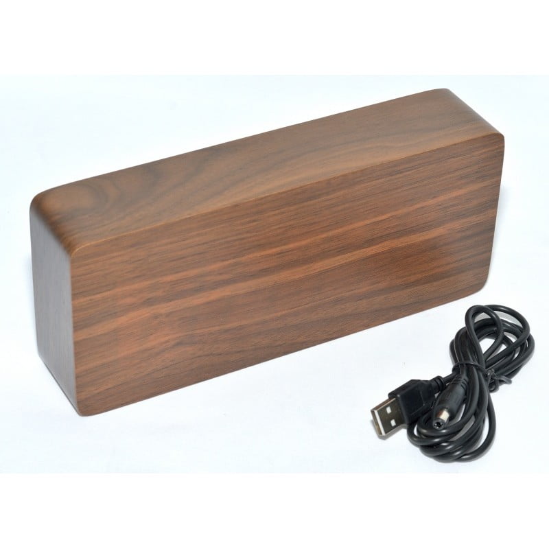 Large Digital Clock, Brown Wood, Green LED