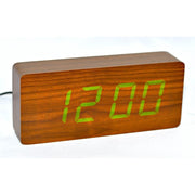 Large Digital Clock, Brown Wood, Green LED
