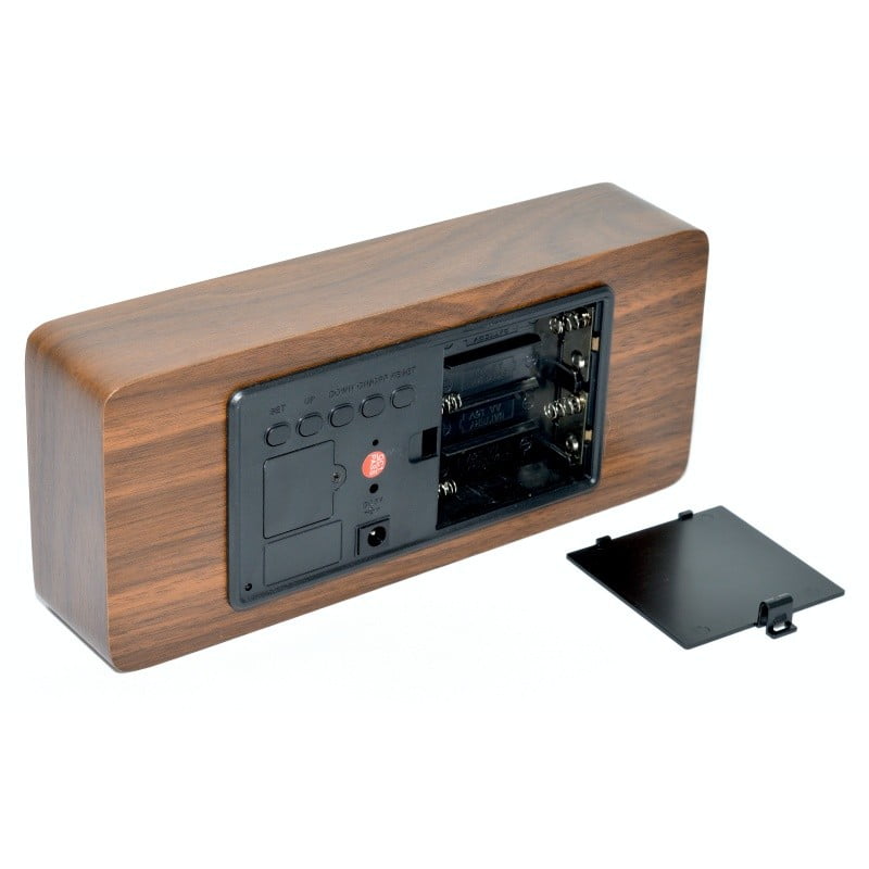 Large Digital Clock, Brown Wood, Red LED