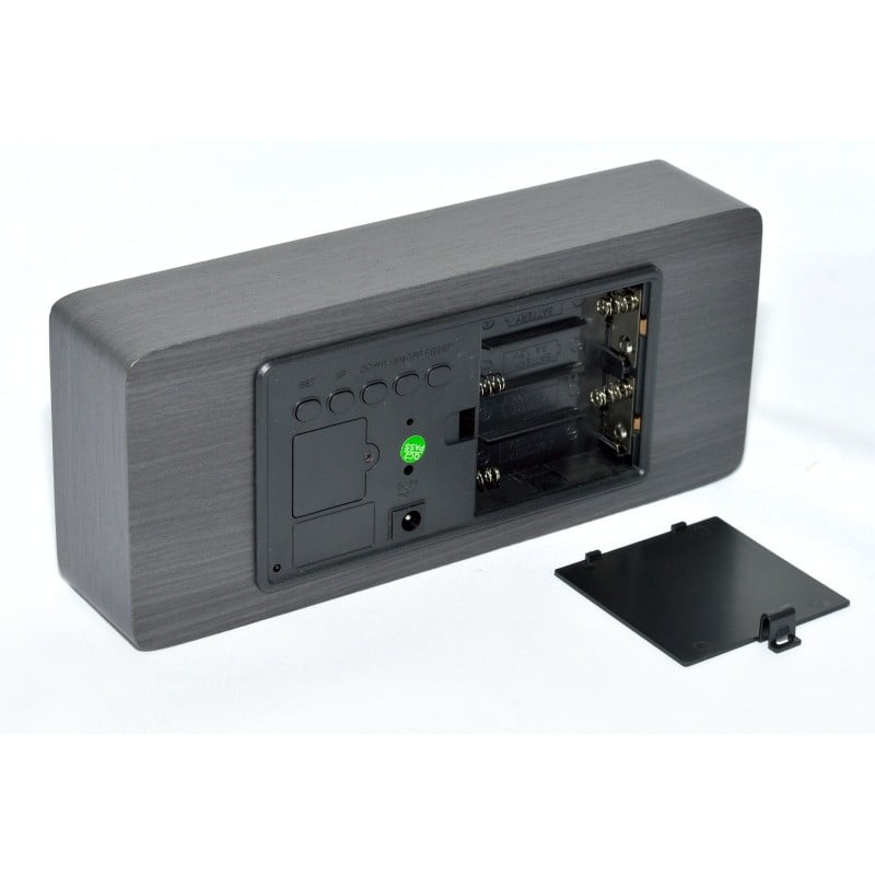 Large Digital Clock, Black Wood, Green LED