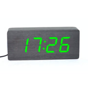 Large Digital Clock, Black Wood, Green LED
