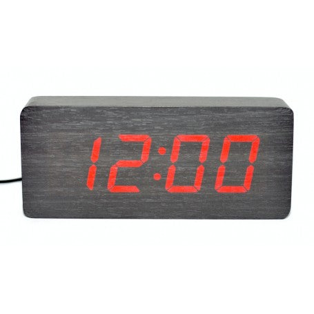 Large Digital Clock, Black Wood, Red LED