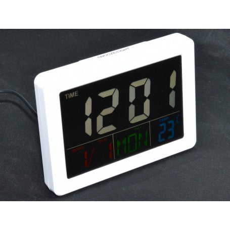 White LCD Digital Clock, Alarm and Date