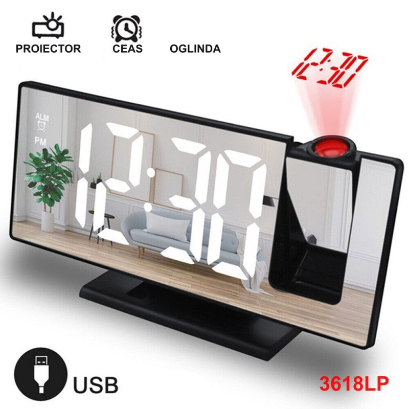 Mirror Projection Clock 3618LP, White