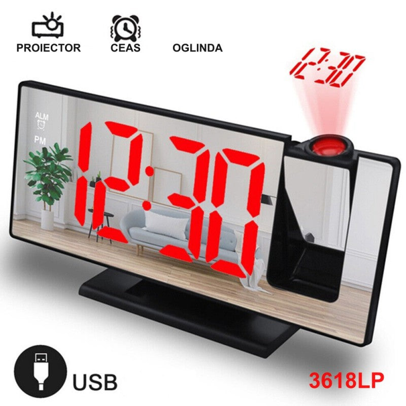 Mirror Projection Clock 3618LP, Red