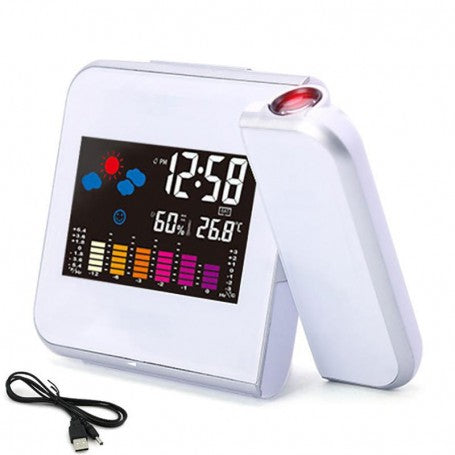 Projection Clock with LCD Display, White