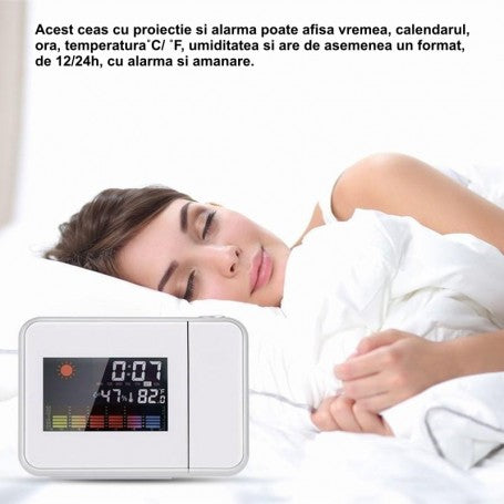 Projection Clock with LCD Display, White