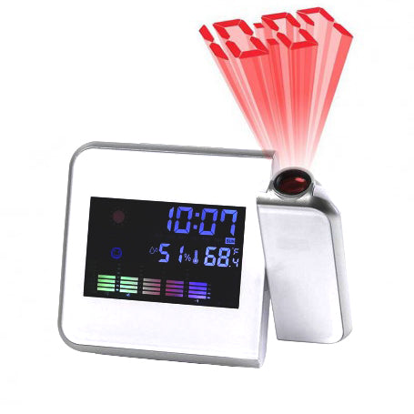 Projection Clock with LCD Display, White