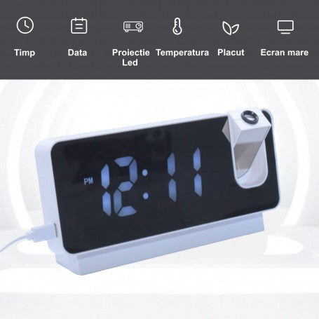 Clock with Projection and White LED Display