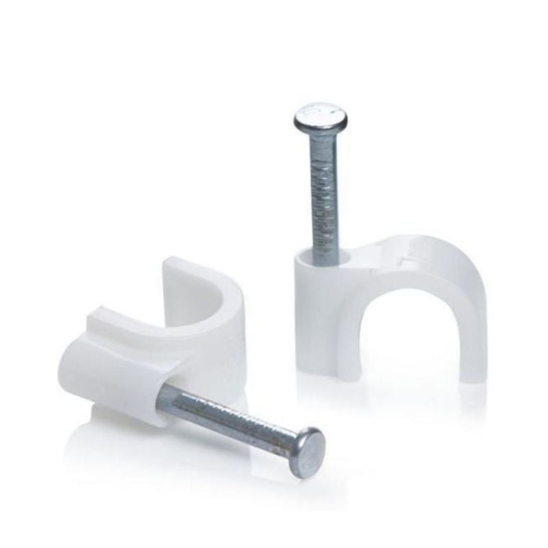 Set of 100 x Cable Clips with Nail, 5mm, Wall Mount, White